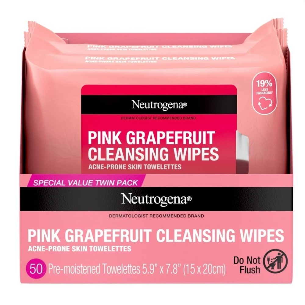 Neutrogena Makeup Remover Cleansing Wipes, Pink Grapefruit, 2 x 25 Ct